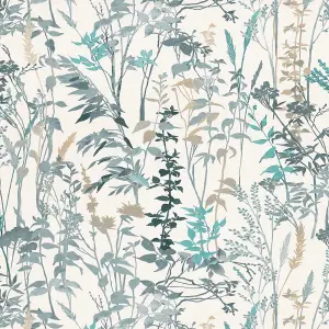 Erismann Casual Chic Cottage Leaf Meadow Wallpaper White Blue Grey 10258-18