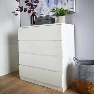 Home Source Lugano White 4 Drawer Chest of Drawers High Gloss Drawer Fronts