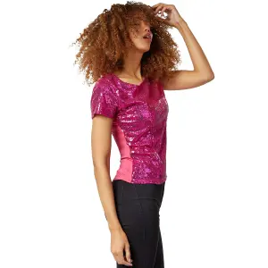 Short Sleeve Sequin Top - pink L