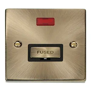 Antique Brass 13A Fused Ingot Connection Unit With Neon - Black Trim - SE Home