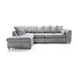 Harriet Crushed Chenille Large Left Facing Corner Sofa in Light Grey