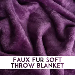 Alivio Medium Faux Fur Mink Throw Luxury Super Soft Plain Bed Sofa Settee Throw Blanket - Aubergine