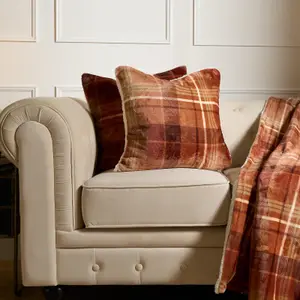 Tartan Check Cushion Covers 4 Pack Case Flannel Fleece Set, 45 x 45cm - Rust