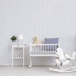 Galerie Just 4 Kids 2 Grey White Regency Stripe Smooth Wallpaper