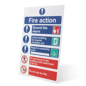 EAI - Fire Action Sign 300x200mm Self Adh Semi Rigid PVC