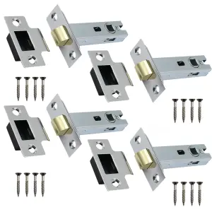 AFIT Mortice Tubular Door Latch Quality Bolt Through Type With Smart Keep 3" - Polished Chrome - Pack of 4