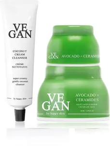 Vegan By Happy Skin Women's Clear Avocado & Ceramides Moisturiser 50Ml + Avocado & Ceramides Eye Cream 15Ml + Coconut Cream Cleanser 150Ml