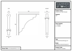 Hammer & Tongs - Ornate Iron Shelf Bracket - D150mm - Raw