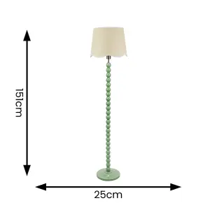 ValueLights Bobbins Sage Green Floor Lamp with Linen Scallop White Trim Shade and LED Bulb