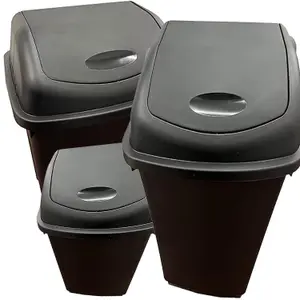 1x 25L Home Office Bathroom Black Plastic Kitchen Waste Rubbish Bin With Swing Lid