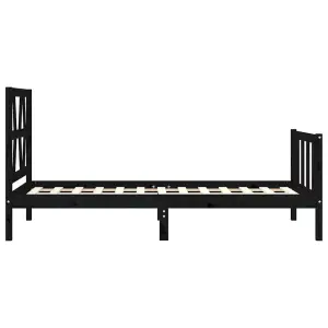 Berkfield Bed Frame with Headboard Black Single Solid Wood