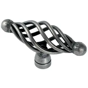 Steel Cage Oval Cabinet Door Pull Handle - 35mm Depth - 65 x 21.5mm - Antique Steel