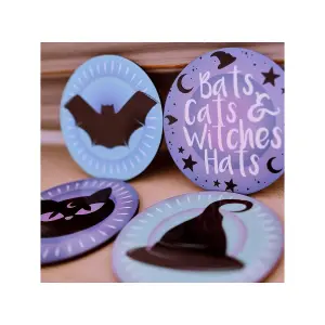 Grindstore Bats Cats And Witches Hats Pastel Goth Coaster Set (Pack of 4) Purple/Black/Blue (One Size)