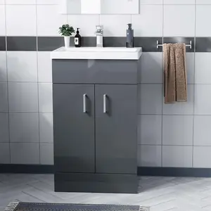 Nes Home Nanuya 500mm Medium Basin Vanity Unit Floor Standing Grey