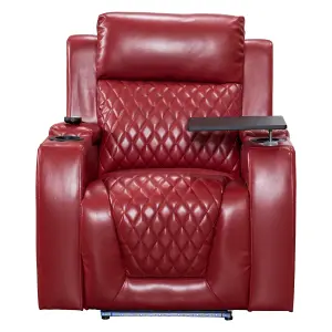 Electric Recliner Armchair & Cinema Seat with Cup Holders and Massage in Red Leather Aire - Venice Series One