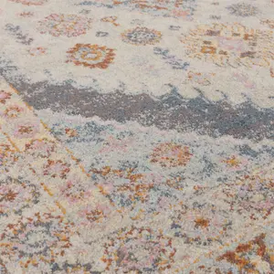 Floral Grey Traditional Abstract Persian Bordered Easy To Clean Rug For Dining Room-200cm X 290cm