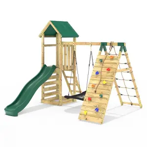 Rebo Challenge Wooden Climbing Frame with Swings, Slide and Up & over Climbing wall - Ferris