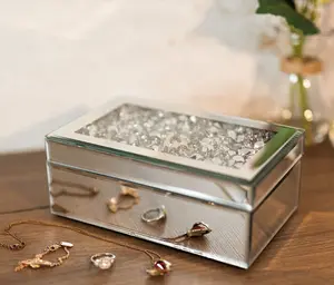 Silver Mirror Jewellery Box With Crushed Diamantes