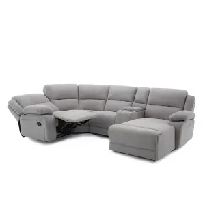 Dublin 4 Seater Fabric Corner Recliner Sofa Light Grey