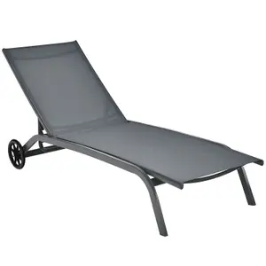 Costway Sun Lounger 6-Level Adjustable Fabric Chaise Chair Outdoor Relaxing Recliner