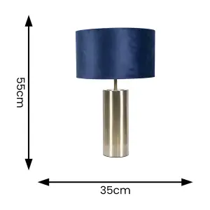 ValueLights Lexy Antique Brass Touch Table Lamp with Navy Blue Velvet Shade