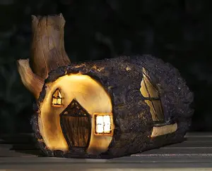 Solar LED Log Fairy House Ornament