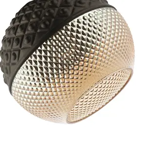 Unique Spherical Pendant Light Shade in Matte Black and Dimpled Golden Glass