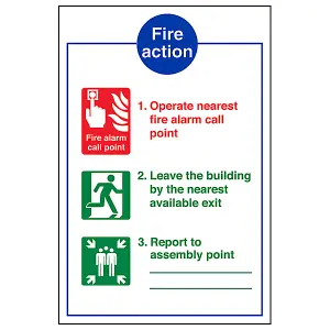 Fire Action White Background Sign - Adhesive Vinyl - 150x200mm (x3)