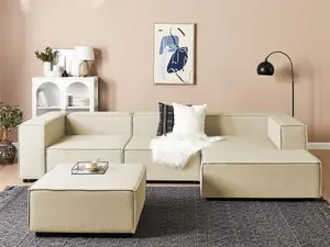 Corner Sofa with Ottoman APRICA Beige Fabric Left Hand