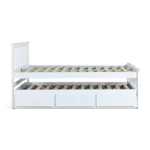 Malvern White 3 Drawer Wooden Double Bed With Trundle