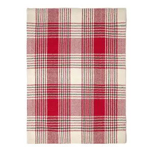 Homescapes Walker Red Tartan Check Non-Slip 100% Wool Rug, 120 x 170 cm