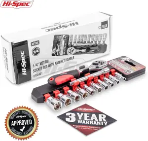 Hi-Spec 12pc 1/4 inch Metric Socket Set with Ratchet Wrench & Extension Bar