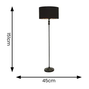 ValueLights Maggie Black Metal Candlestick Floor Lamp with Black and Metallic Gold Shade and LED Bulb