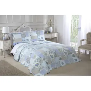 Canadice Polyester Patchwork Bedspread with Pillow Shams Blue / 230 x 250 cm