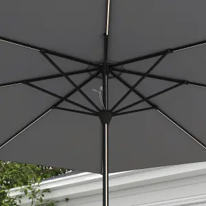 Outsunny Solar Patio Garden Parasol with Lights for Outdoor, Charcoal Grey