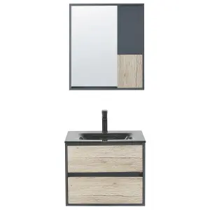 Bathroom Vanity Set with Mirrored Cabinet 60 cm Light Wood and Grey TERUEL