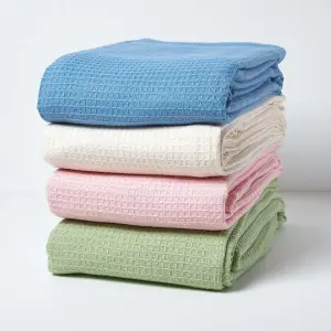 Homescapes Organic Cotton Waffle Blanket/ Throw Pink, 280 x 230 cm