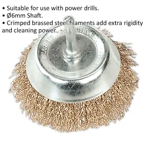 75mm Wire Cup Brush with Brassed Steel Filaments for Power Drills