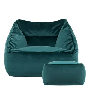 icon Natalia Velvet Armchair Bean Bag and Footstool Set Teal Green Giant Bean Bag Chair