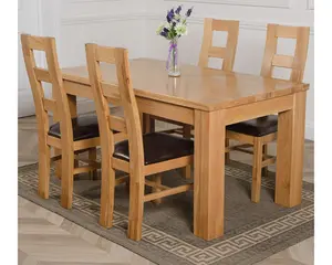 Dakota 152 x 87 cm Chunky Medium Oak Dining Table and 4 Chairs Dining Set with Yale Chairs