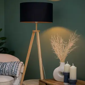 ValueLights Morrigan Modern Light Wood Tripod Design Floor Lamp Base with Storage Shelf