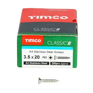 TIMCO Classic Multi-Purpose Countersunk A4 Stainless Steel Woodcrews - 3.5 x 20 (200pcs)