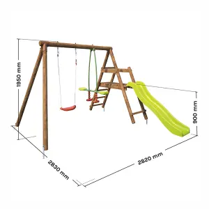 Menthe Double Wooden Swing Set with Slide