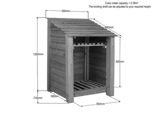 Wooden log store with kindling shelf W-99cm, H-126cm, D-88cm - brown finish