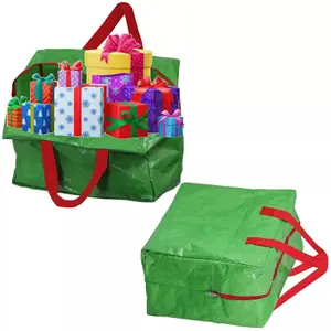 SPARES2GO Xmas Storage Bag Christmas Present Gift Decorations Lights Toys Red Green Pack of 2, Bags