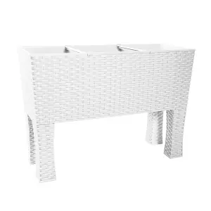 simpa 33L White Rectangular Plastic Rattan Trough Planter.