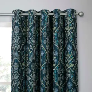 Estelle Woven Floral Pair of Eyelet Curtains