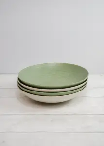 KitchenCraft Pasta Bowls Set of 4 in Gift Box, Lead-Free Glazed Stoneware, Green / White, 22cm