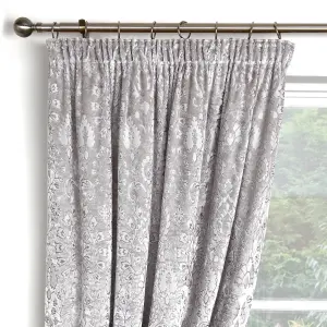 Trinity Jacquard Pair of Silver Pencil Pleat Curtains