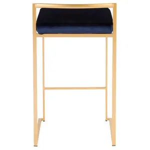 Daggett 68.5cm Bar Stool (Set of 2) Gold / Blue Velvet / Counter Stool (27" Seat Height)